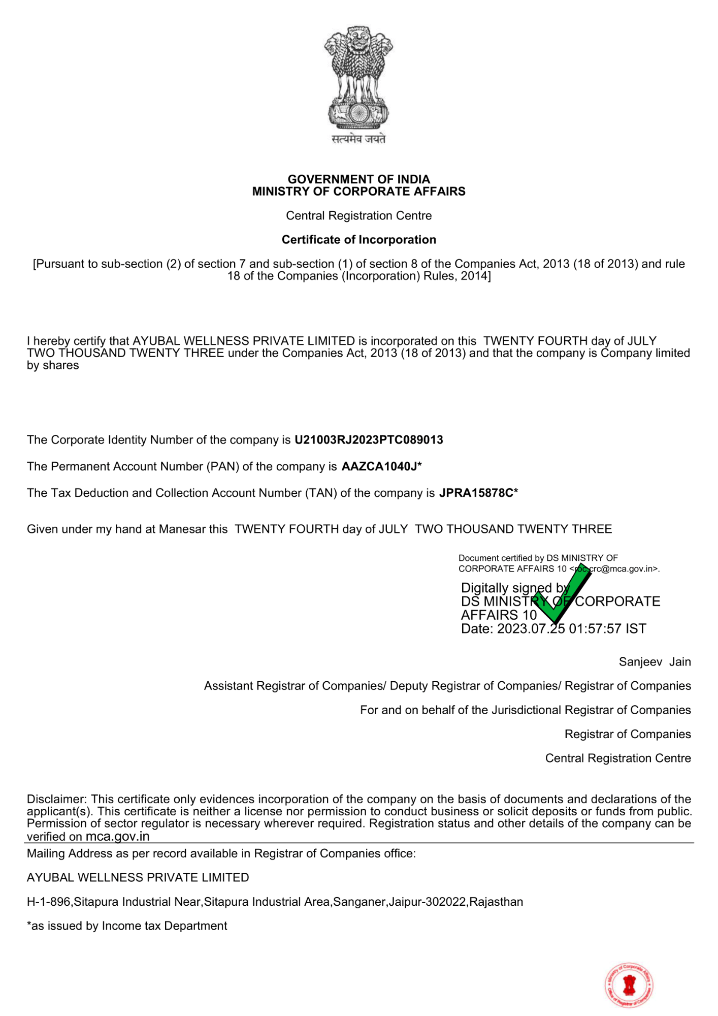 Certificate of Incorporation 